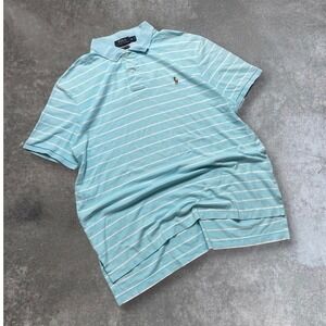 Polo Ralph Lauren Mens Aqua White Stripe Short Sleeve Polo Shirt Size XL